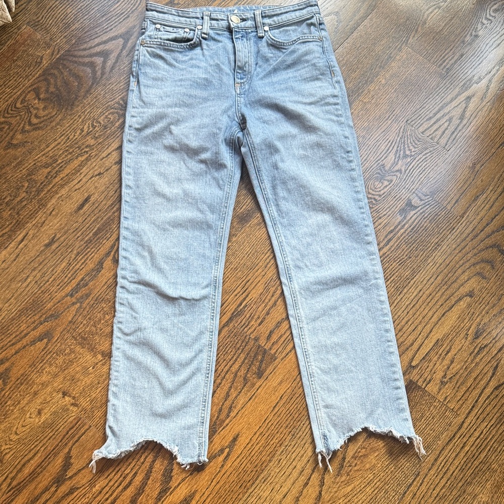 rag & bone Light Blue Cropped Jeans with Distressed Hem